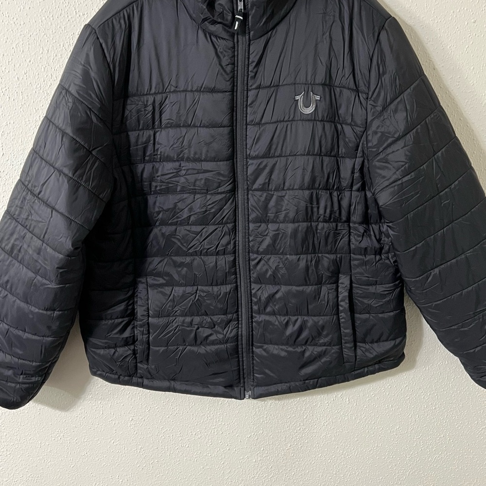 True Religion Black Quilted Puffer Jacket with High Collar